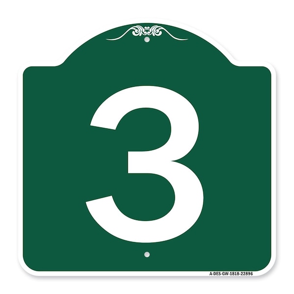 Signmission Designer Series Sign-Sign W/ Number 3, Green & White Aluminum Sign, 18" x 18", GW-1818-22896 A-DES-GW-1818-22896 - main